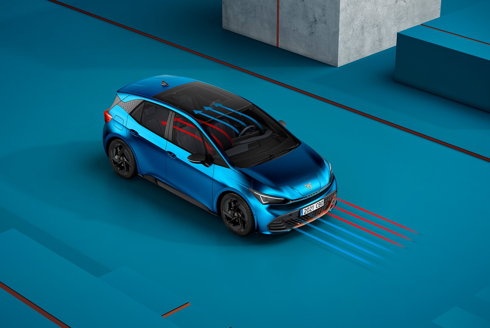 CUPRA Born Aurora blue kleur met warmtepomp systeem