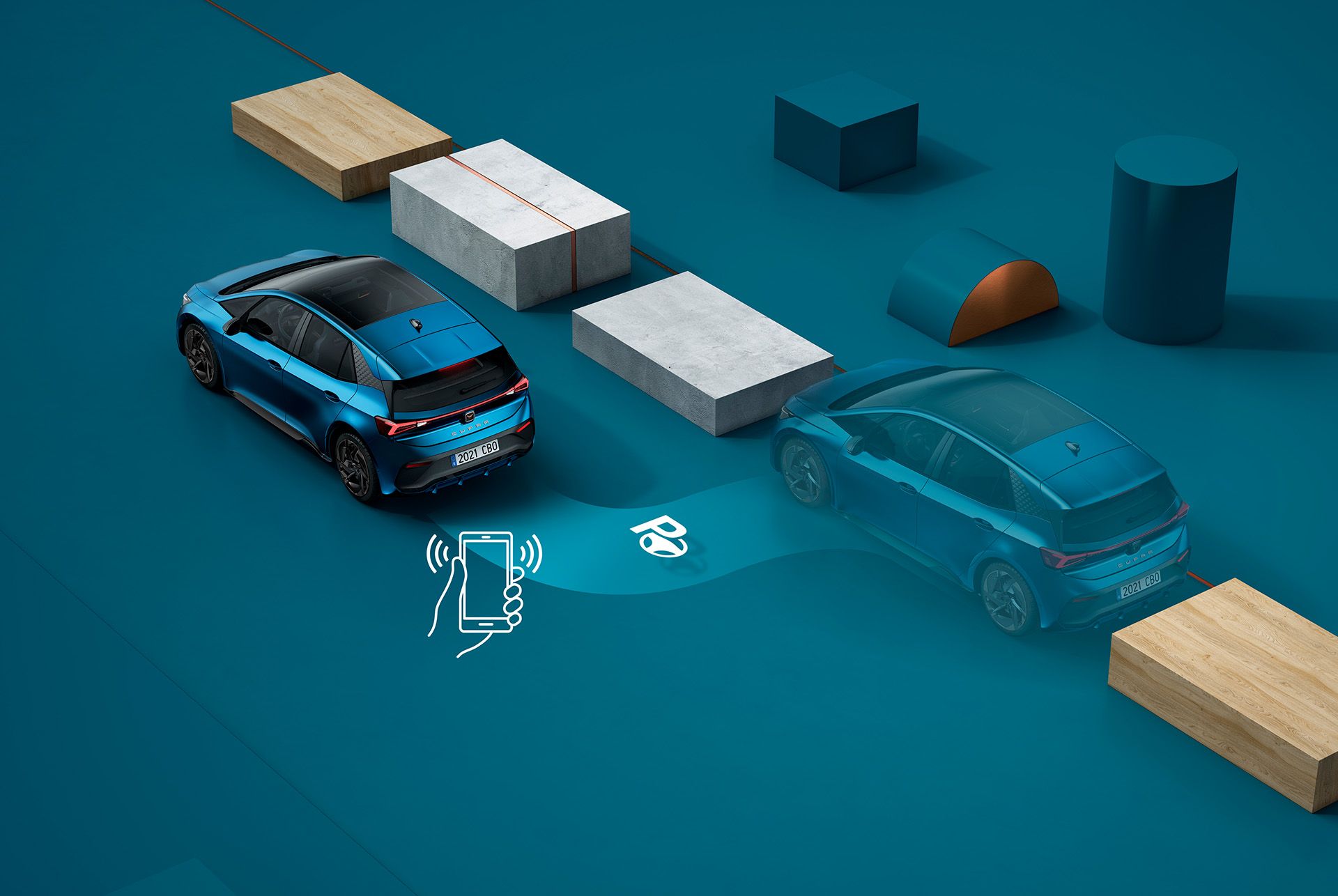 CUPRA Born Aurora blue kleur met remote park assist systeem