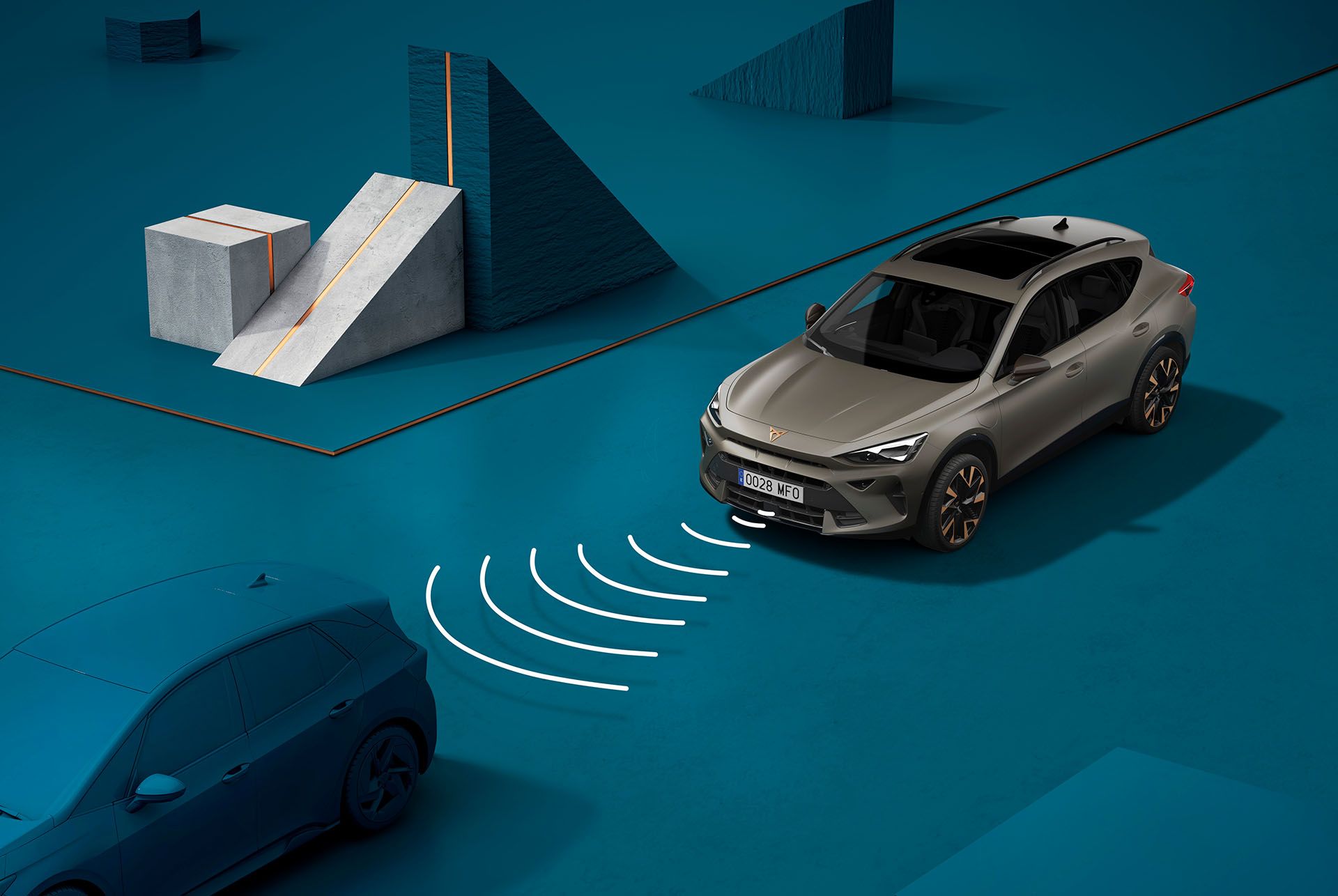 Close-up van het interieur van de nieuwe CUPRA Formentor 2024, met het infotainmentsysteem, dashboard, luchtrooster en stuur.